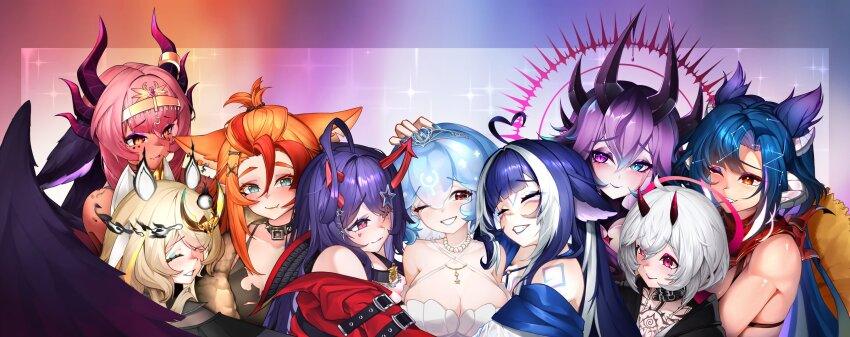 6+girls, absurdres, ahoge, akuma_nihmune, animal_ears, bao_the_whale, blonde_hair, blue_eyes