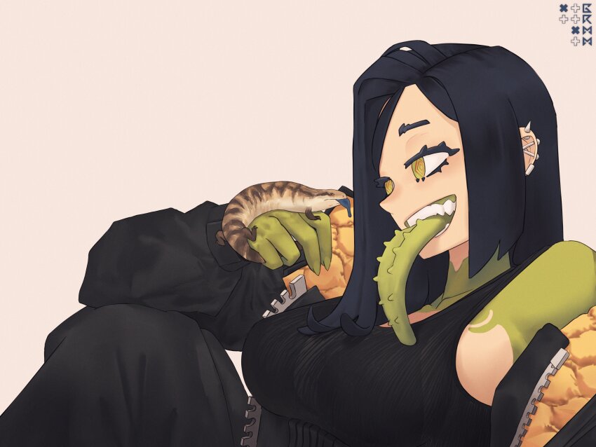 1girl, absurdres, evil_trevo, highres, long_tongue, piercing, tagme, tili_(grmm), tongue, tongue_out