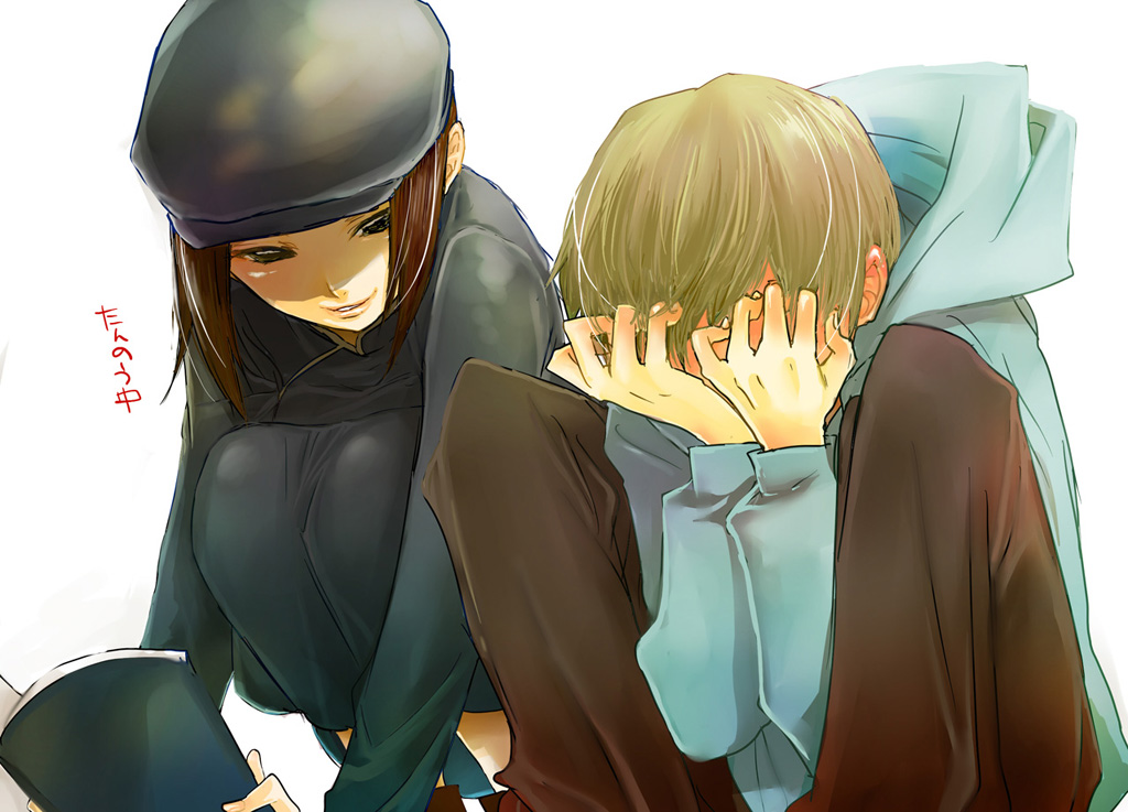 blonde_hair, brown_eyes, brown_hair, durarara!!, hat, hood, hoodie, karisawa_erika
