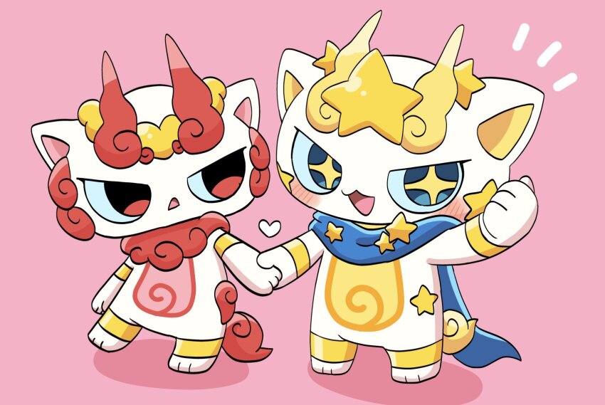 +_+, armlet, blue_scarf, blush, gold_armlet, heart, highres, holding_hands