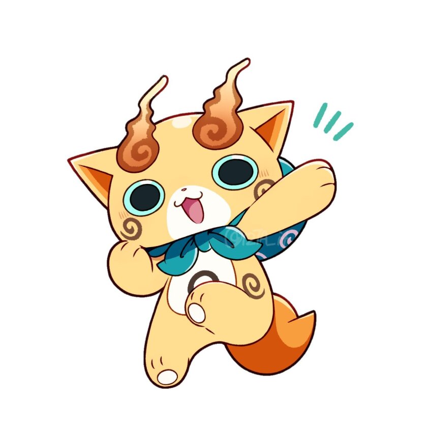 12ta_it, highres, komajirou, looking_at_viewer, no_humans, open_mouth, orange_fur, simple_background, solo, white_background, youkai_(youkai_watch), youkai_watch