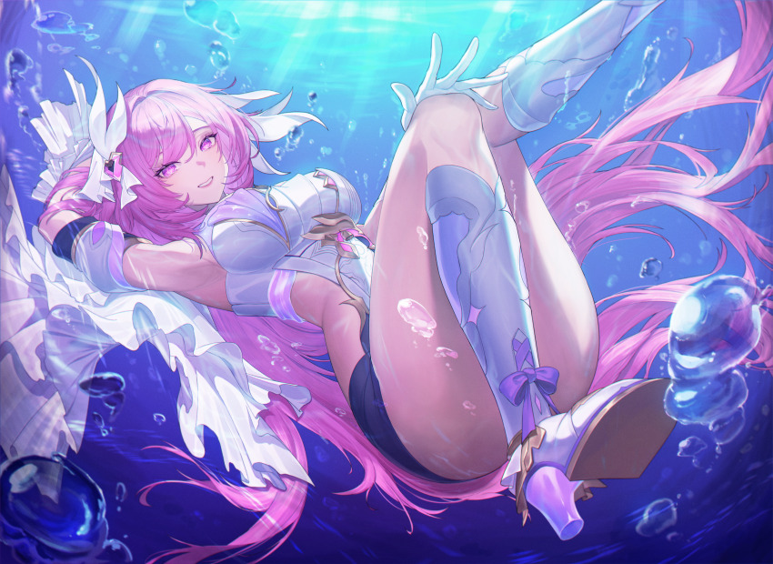 1girl, absurdres, armpits, bad_id, bad_pixiv_id, black_shorts, boots, breasts