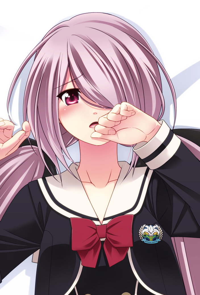 1girl, blush, bow, breasts, buttons, chaos;child, chest_bow, collarbone