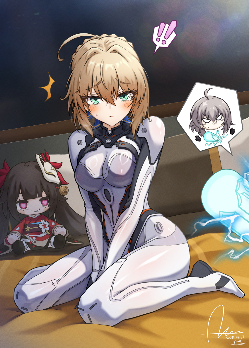 !, !!, 2girls, ^^^, absurdres, ahoge, aqua_eyes, artist_name