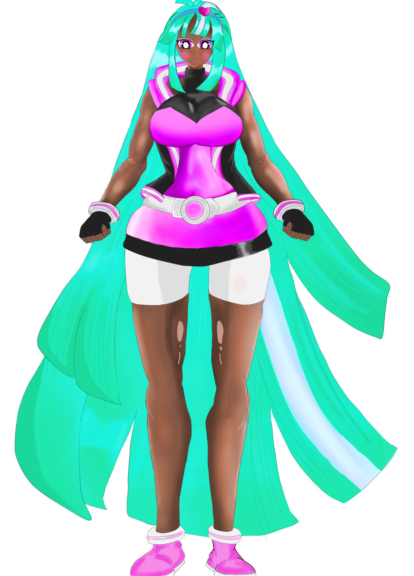 1girl, absurdres, alternate_color, aqua_hair, artist_request, belt, black_gloves, black_jacket