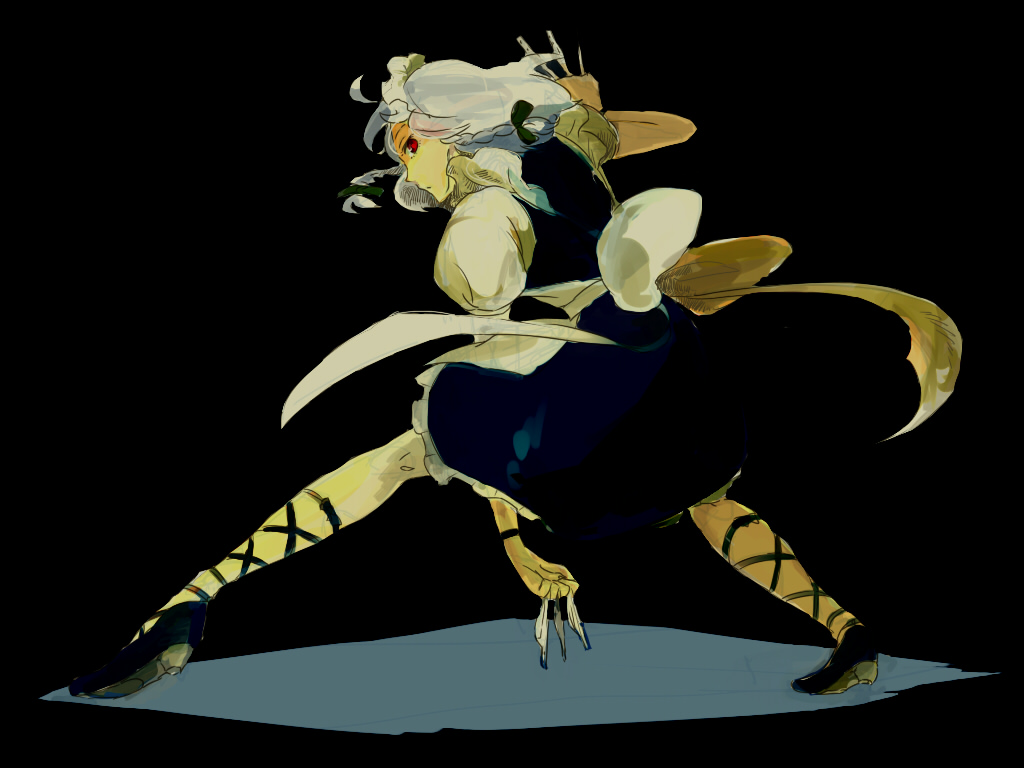 1girl, aosaki, bow, braid, female_focus, full_body, hair_bow, izayoi_sakuya