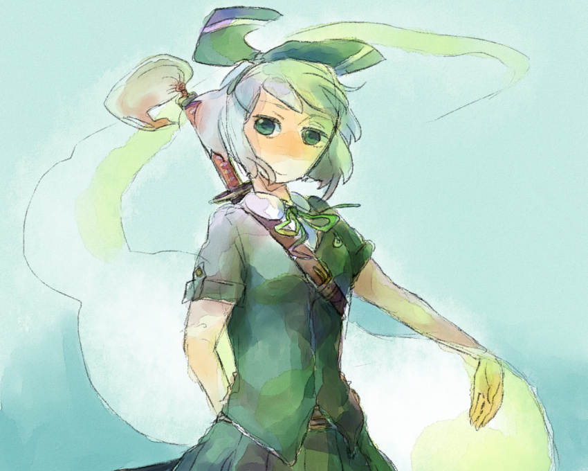 1girl, aosaki, bad_id, bad_pixiv_id, female_focus, ghost, green_eyes, hairband