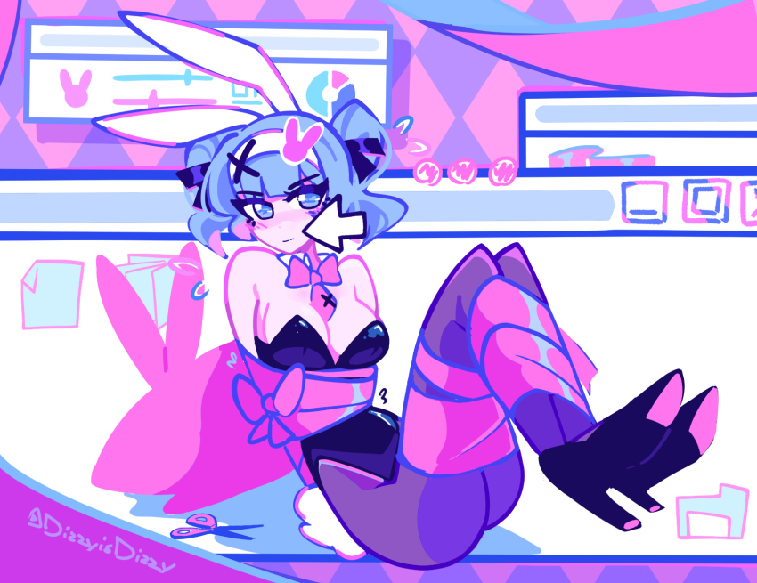 ..., 1girl, :|, animal_ears, argyle_background, arms_behind_back, attribute_slider, black_leotard