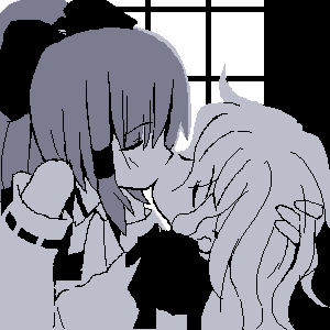 2girls, bad_id, bow, closed_eyes, detached_sleeves, greyscale, hair_bow, hair_tubes