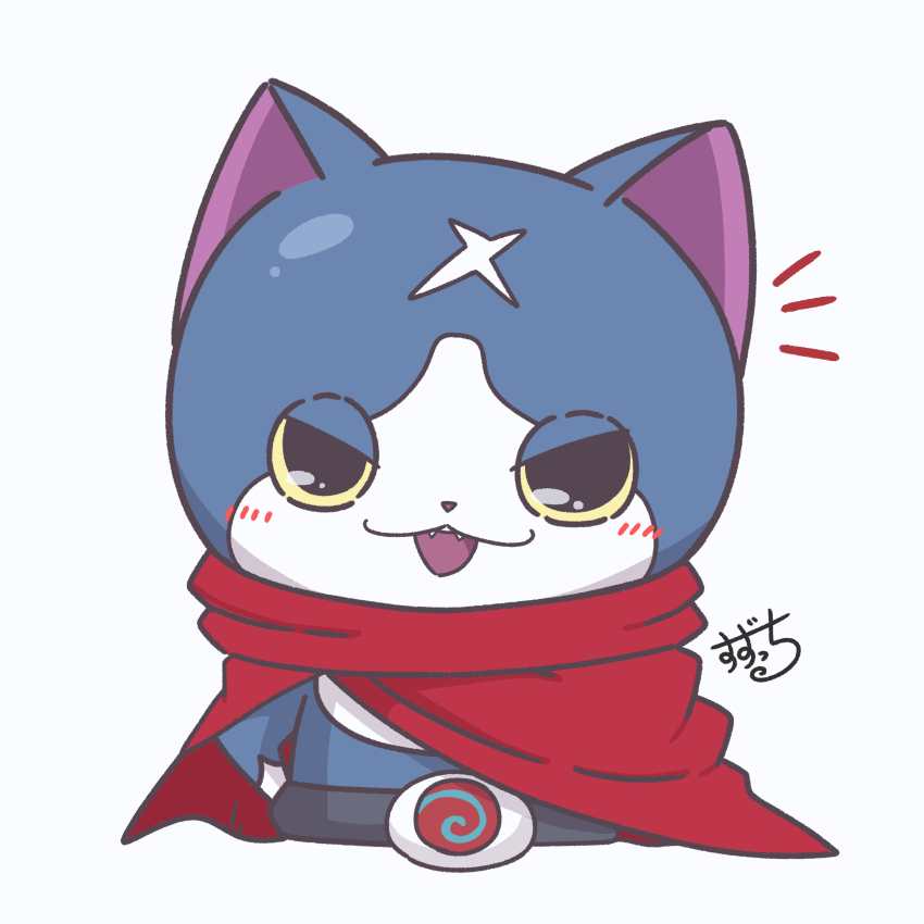 absurdres, belt, blue_fur, blush, cape, fuyunyan, highres, looking_at_viewer