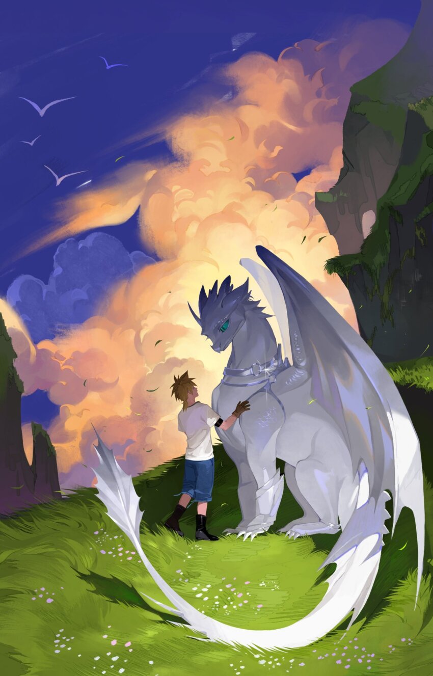 aged_down, alina99liang, animalization, blonde_hair, claws, cloud, cloud_strife, cloudy_sky