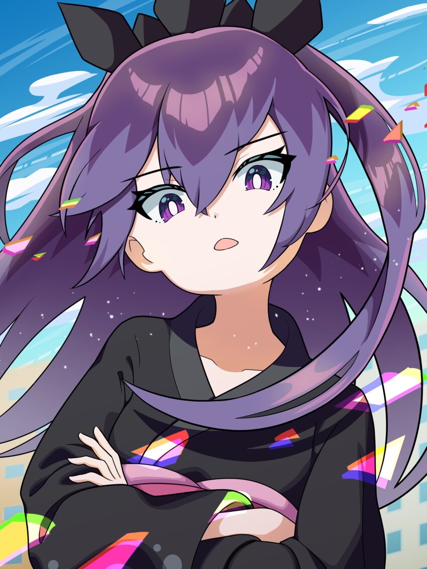 1girl, black_kimono, bright_pupils, haz_hazn, highres, hyakkihime, japanese_clothes, kimono