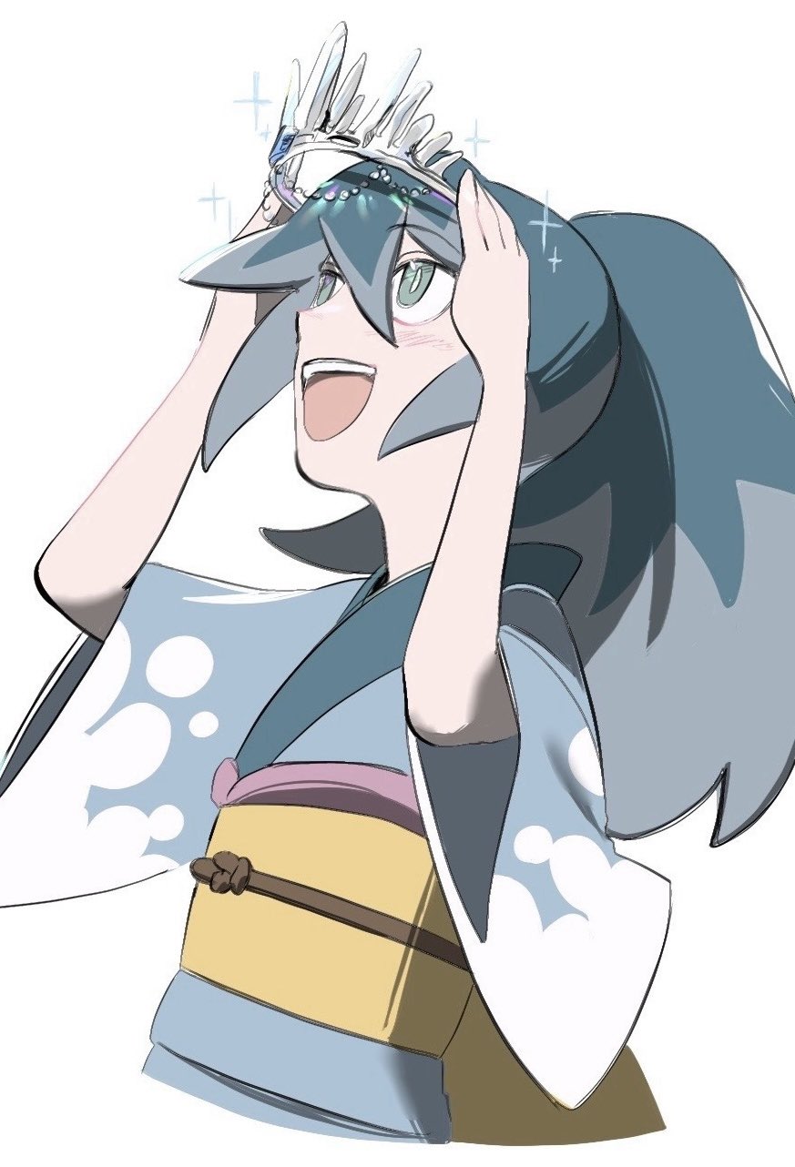 1girl, blue_eyes, blue_hair, blue_kimono, cgr9z, from_side, fubukihime, highres