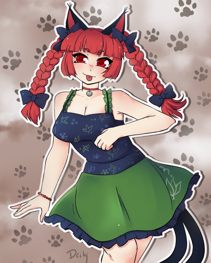 1girl, adapted_costume, animal_ears, bell, black_bow, black_shirt, bow, braid