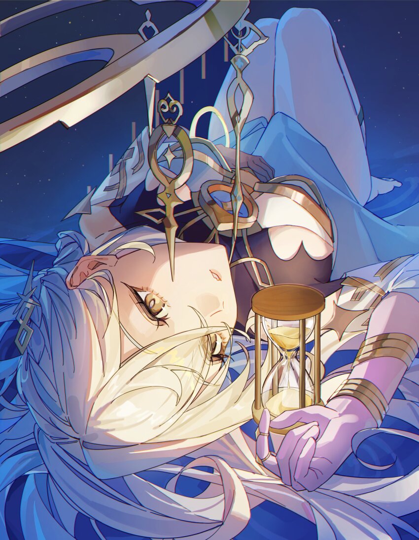 1girl, absurdres, asagihisui, barefoot, breasts, commentary_request, dress, genshin_impact