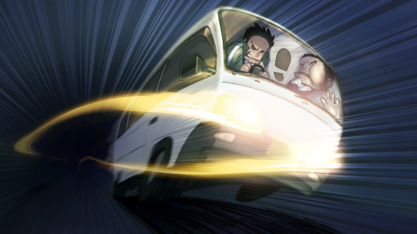 2boys, against_glass, against_windshield, beard_stubble, black_hair, bow, bowtie, deformed