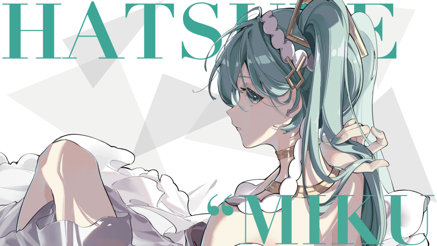 13165075695, 1girl, absurdres, aqua_eyes, aqua_hair, aqua_nails, bare_shoulders, character_name