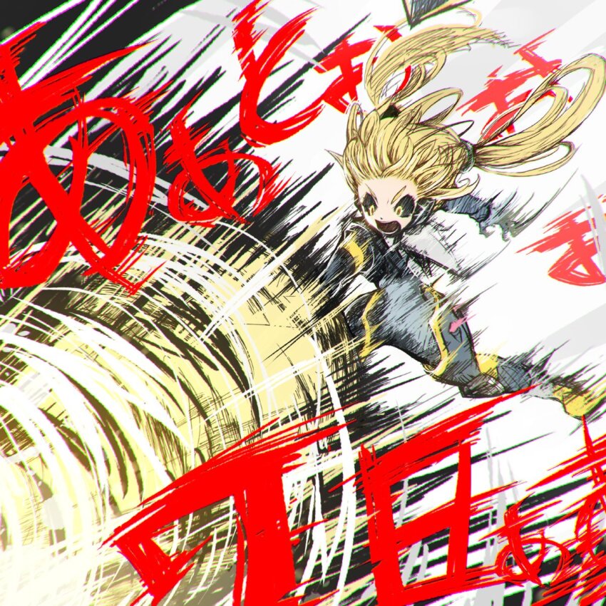 1girl, artist_request, azure_striker_gunvolt, azure_striker_gunvolt_3, black_bodysuit, black_sclera, blonde_hair, bodysuit