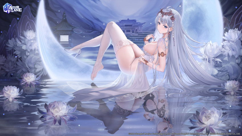 1girl, ahoge, azur_lane, black_thighhighs, blue_eyes, bracelet, breasts, circlet