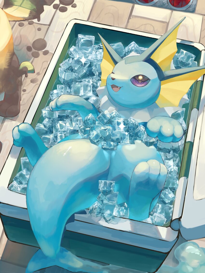 animal_focus, blue_eyes, blue_sclera, colored_sclera, cooler, fins, forked_tail, gen_1_pokemon