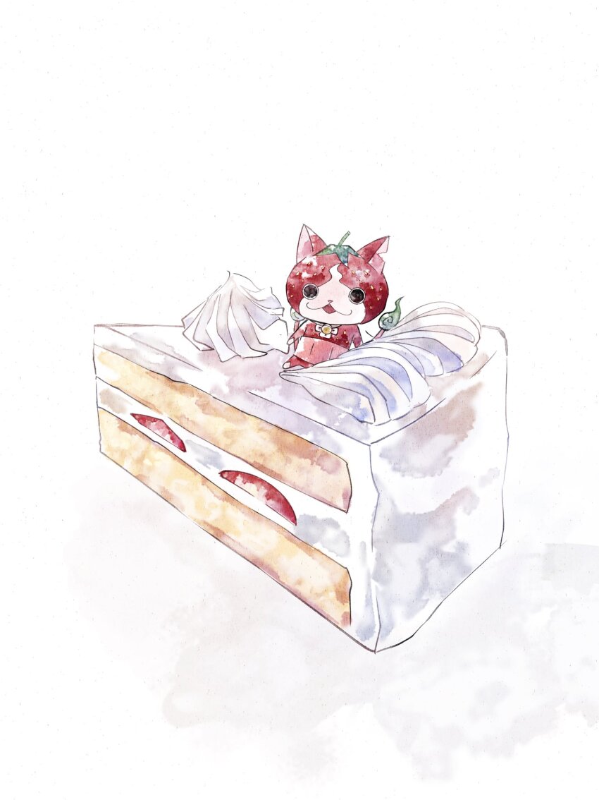animal_ears, cake, cake_slice, cat_ears, colored_skin, fire, flame-tipped_tail, food