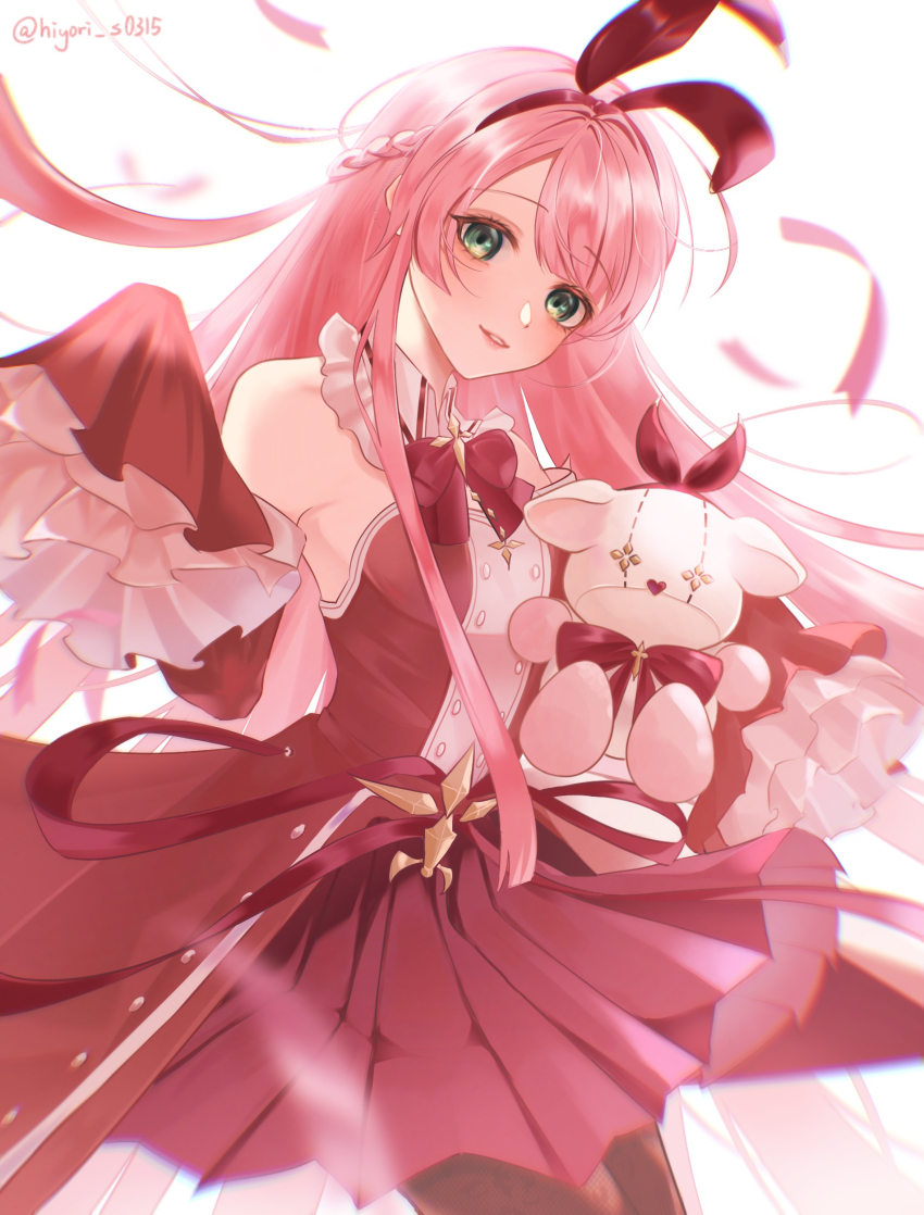 1girl, absurdres, arcaea, bare_shoulders, black_pantyhose, bow, bowtie, braid