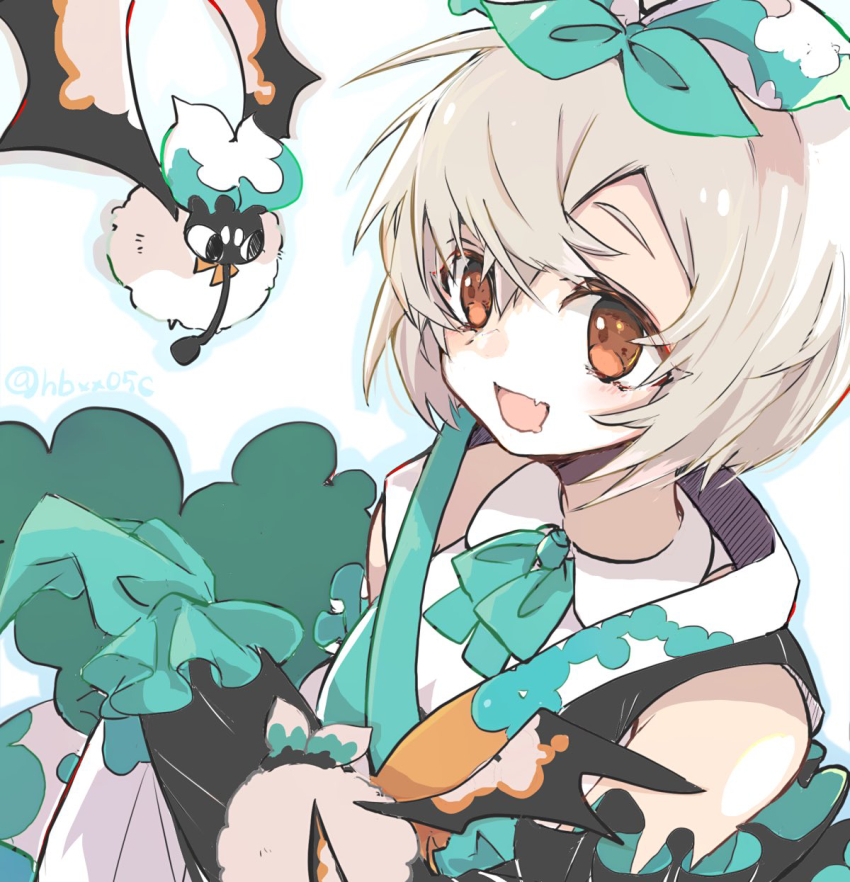 1girl, :d, arcaea, ayu_(arcaea), bare_shoulders, blonde_hair, bow, bowtie