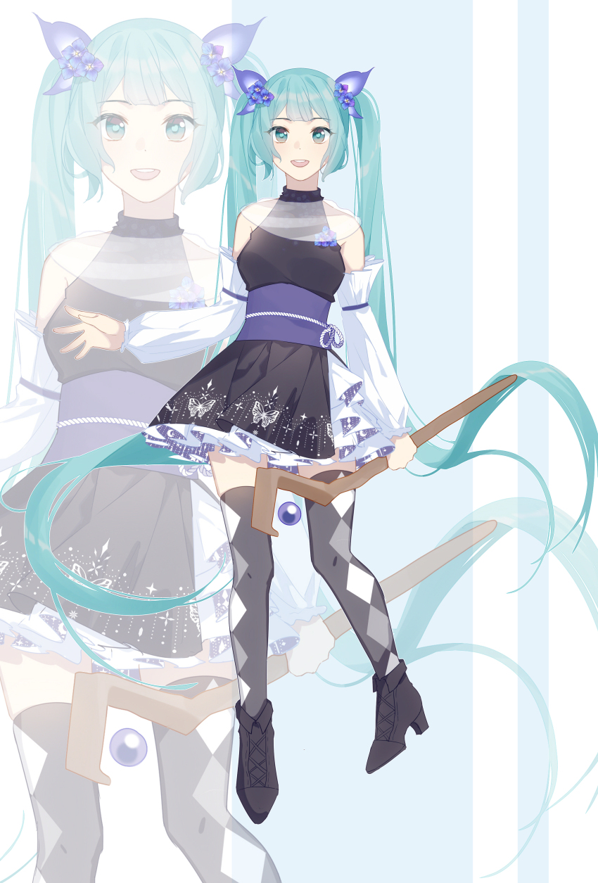 1girl, absurdly_long_hair, absurdres, alternate_design, animal_print, aqua_eyes, aqua_hair, aqua_pupils