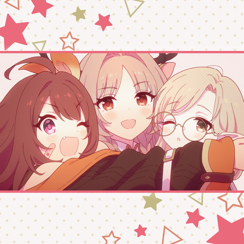 3girls, ahoge, album_cover, alces_alchemy_atelier_(princess_connect!), bandaid, bandaid_on_face, blonde_hair, blush