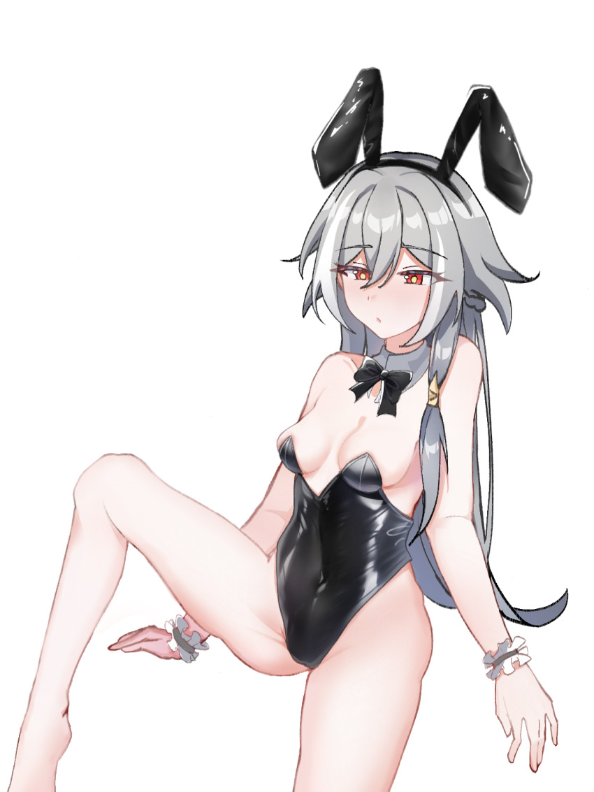 1girl, animal_ears, black_bow, black_bowtie, black_hair, black_leotard, bow, bowtie