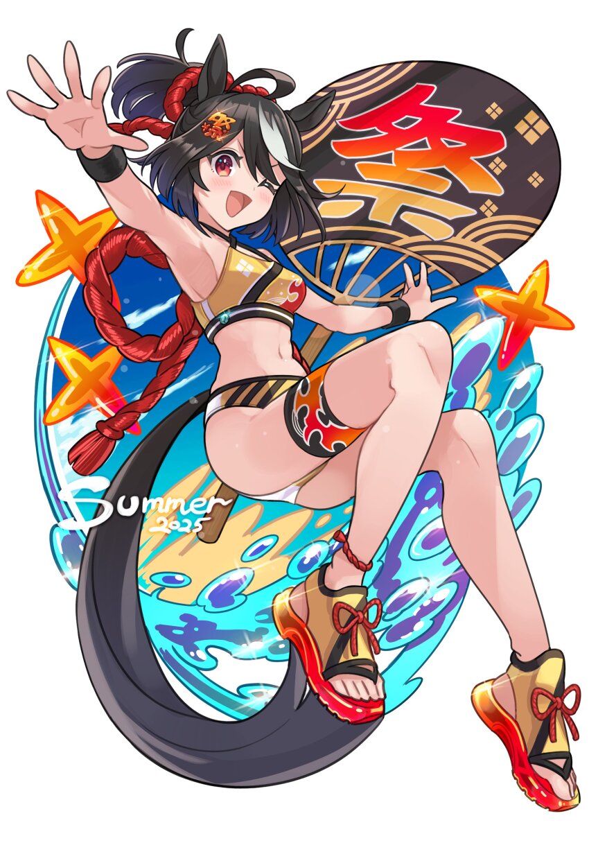 1girl, 2025, absurdres, alternate_costume, alternate_hairstyle, animal_ears, armpit_focus, armpits