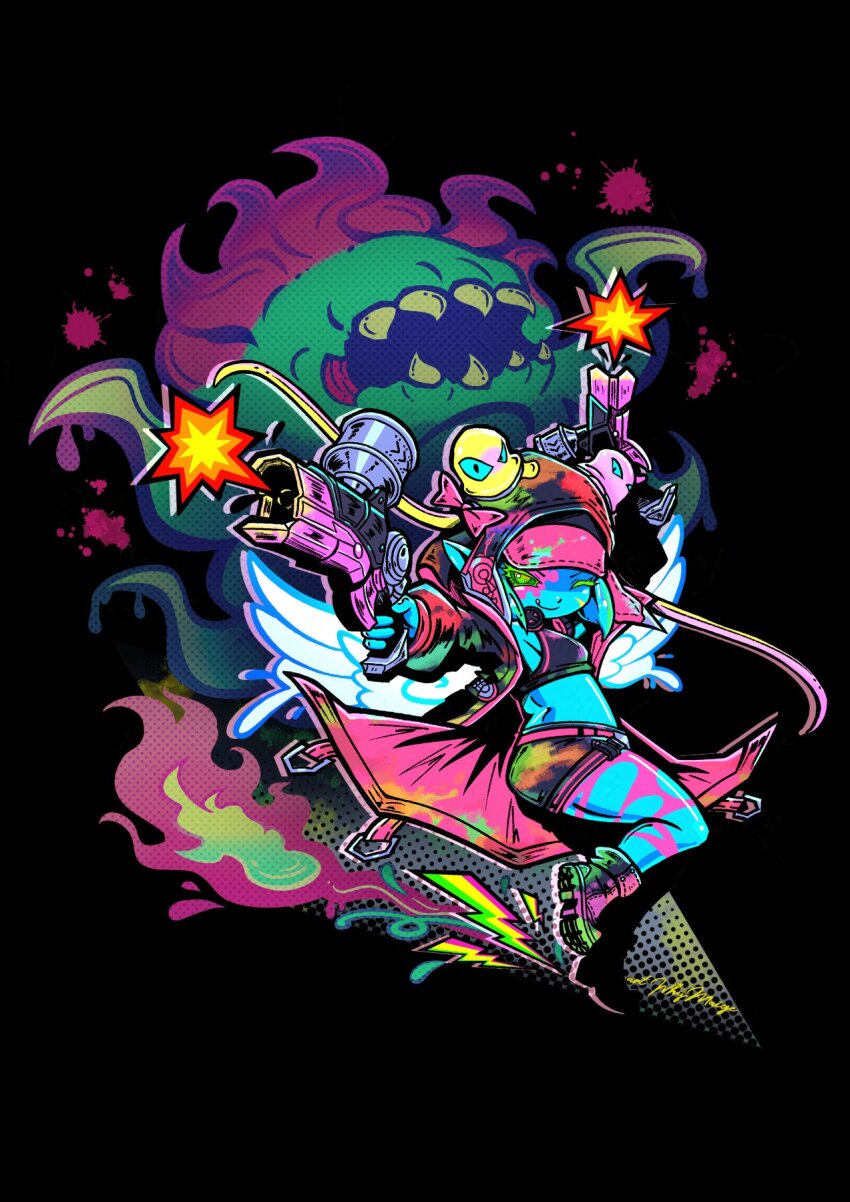 1girl, aerosol, black_background, black_hoodie, black_shoes, black_tank_top, bow, breasts