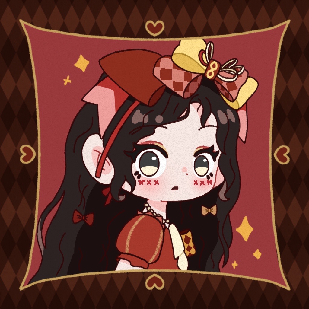 1girl, argyle_border, argyle_bow, argyle_bowtie, argyle_clothes, bead_choker, beads, black_hair