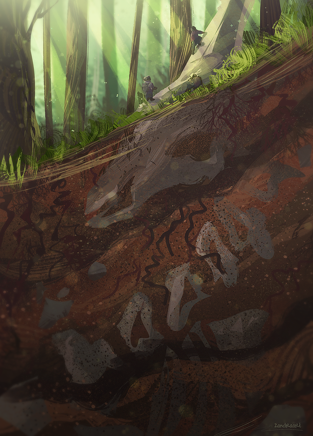 bone, forest, grass, light_rays, nature, no_humans, original, outdoors