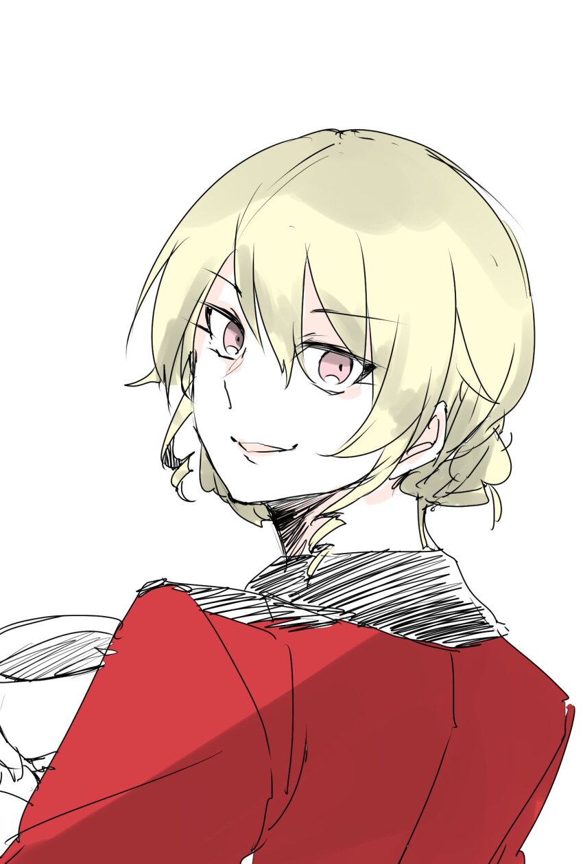 1girl, black_collar, blonde_hair, braid, brown_eyes, coffee_mug, collar, cup