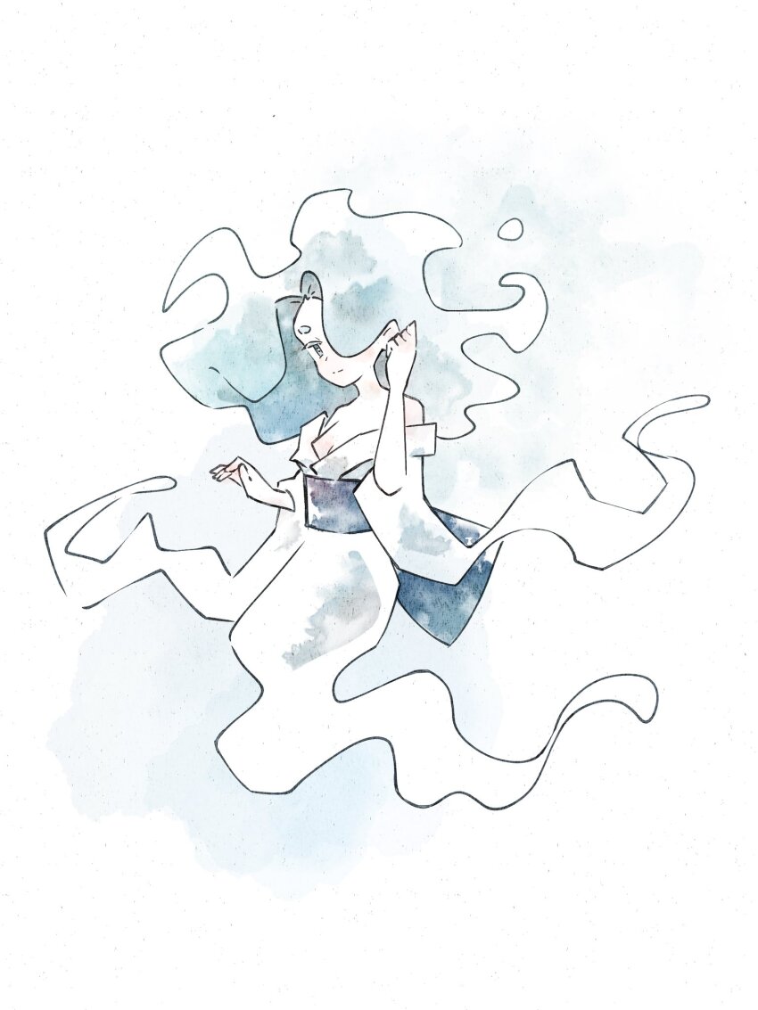 1girl, blue_eyes, blue_hair, enraenra_(youkai_watch), hair_over_one_eye, highres, long_hair, off_shoulder