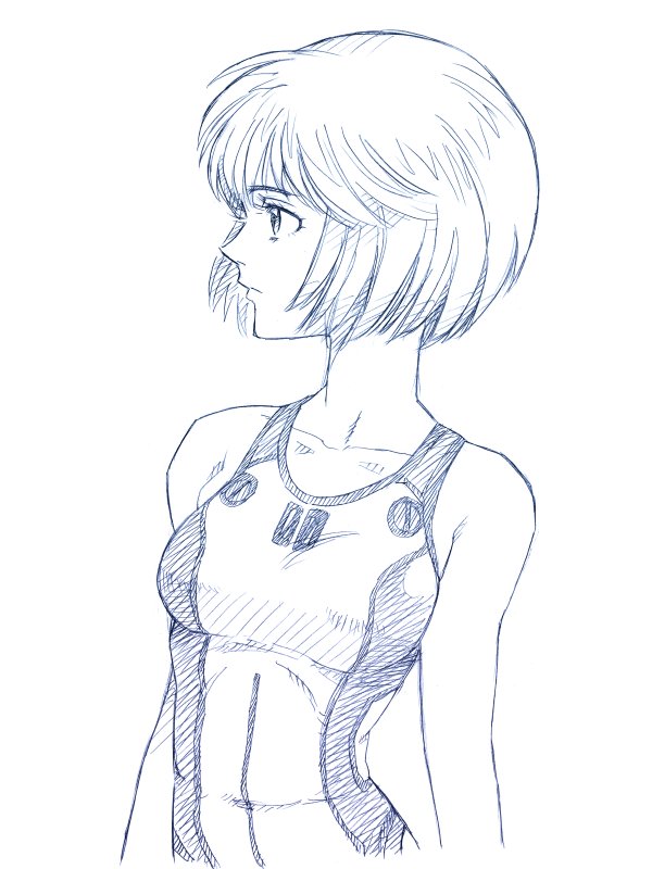 ayanami_rei, breasts, expressionless, from_side, medium_breasts, neon_genesis_evangelion, one-piece_swimsuit, rakshasa_(artist)