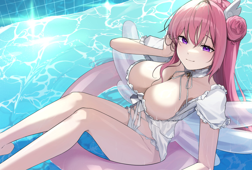 1girl, afloat, bikini, breasts, cleavage, commentary_request, dorothy_(nikke), dorothy_(serendipity)_(nikke)