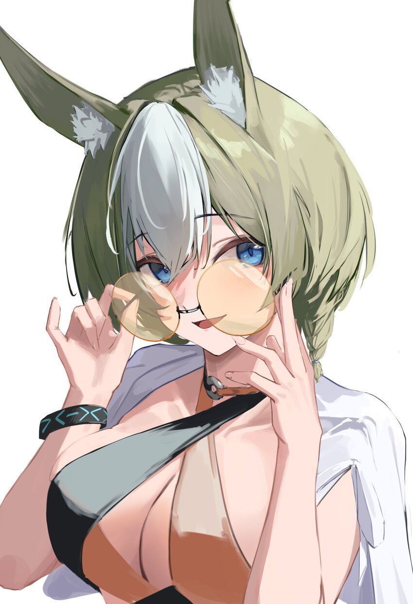 1girl, absurdres, animal_ear_fluff, animal_ears, arknights, bikini, black_bikini, blue_eyes