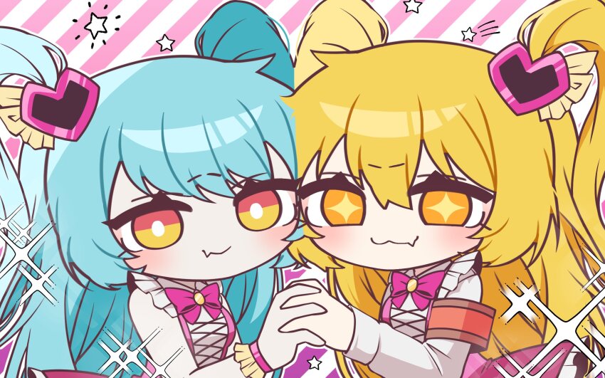 2girls, blonde_hair, blue_hair, bow, bowtie, cosplay, don_quixote_(project_moon), dress