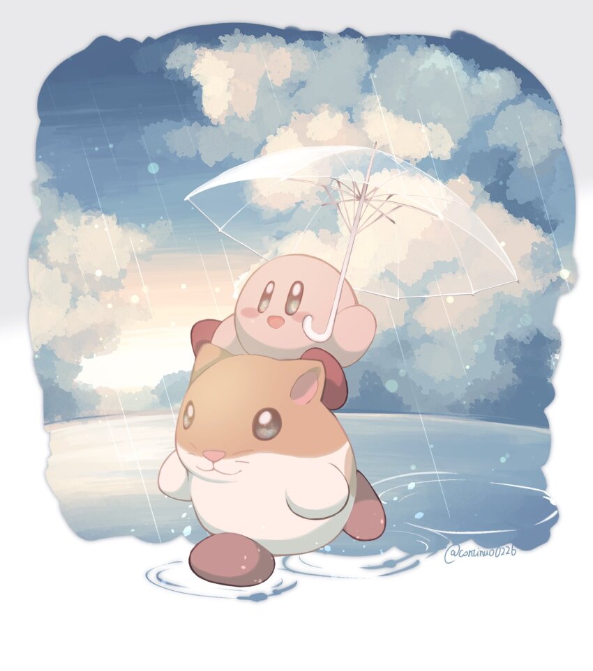 :d, animal, blue_eyes, blue_sky, blush_stickers, closed_mouth, cloud, commentary