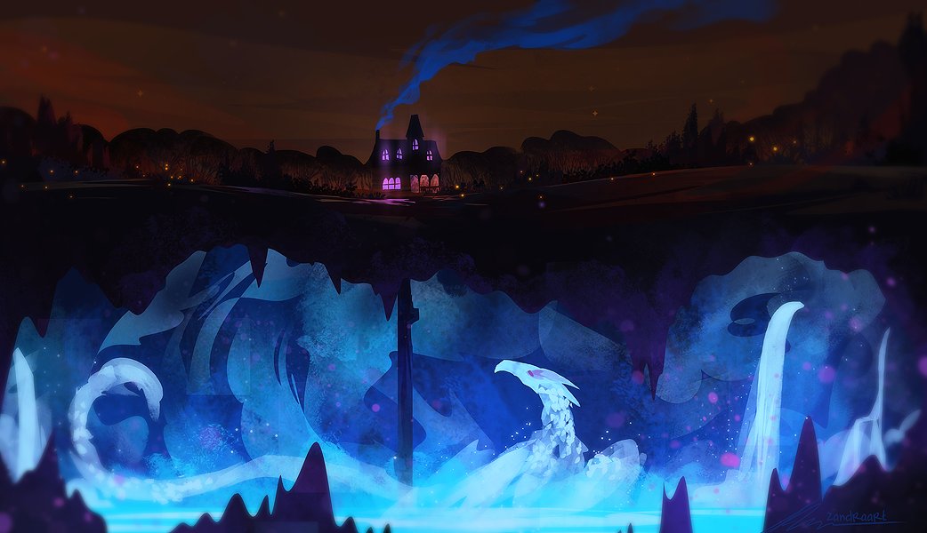 artist_name, blurry, blurry_foreground, cave_interior, chimney, color_contrast, colored_smoke, dark