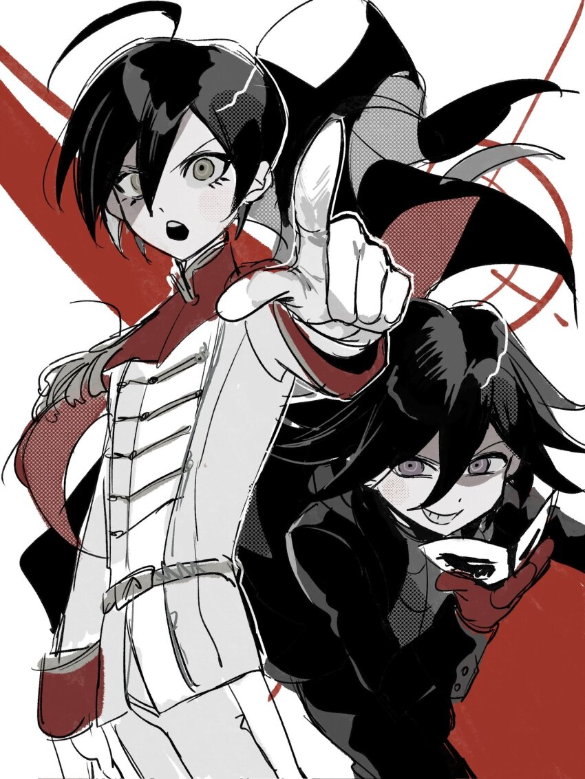 2boys, ahoge, akechi_gorou, akechi_gorou_(cosplay), amamiya_ren, belt, black_hair, blush