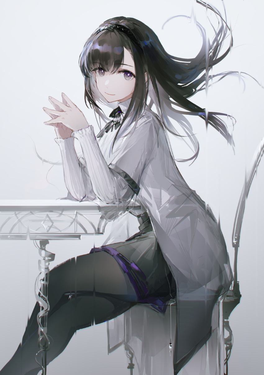 1girl, absurdres, arknights, ascot, asymmetrical_bangs, black_ascot, black_eyes, black_hair