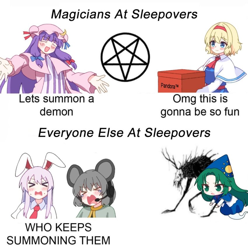 1other, 5girls, alice_margatroid, animal_ears, blonde_hair, blue_capelet, blue_dress, blue_eyes