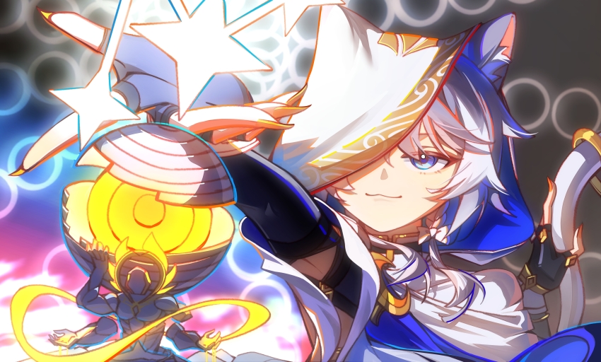 1girl, :3, absurdres, black_gloves, blue_eyes, cat_tail, chinese_commentary, cipher_(atticus)_(honkai:_star_rail)