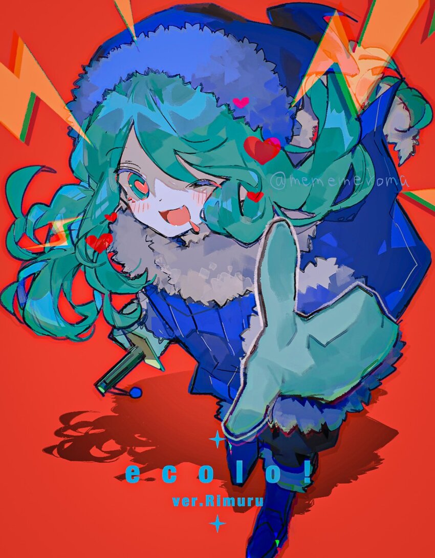 1boy, :3, ;d, aqua_eyes, aqua_gloves, aqua_hair, artist_name, blue_boots