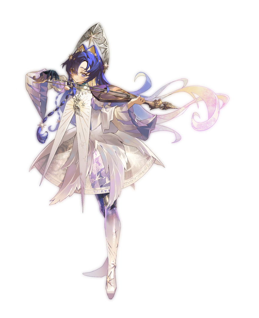 1girl, acsuck, black_gloves, blonde_hair, blue_eyes, blue_hair, bow_(music), closed_mouth