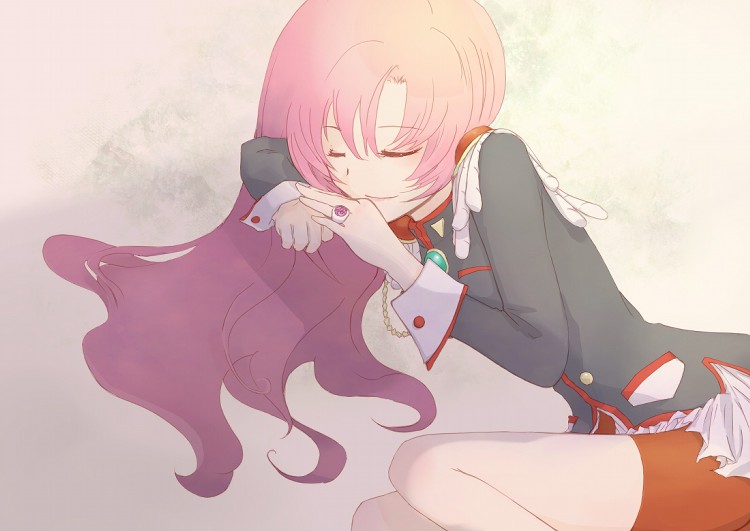 1990s_(style), 1girl, closed_eyes, female_focus, jewelry, miloque, pink_hair, retro_artstyle