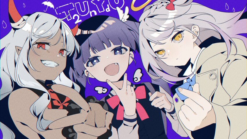 3girls, anniversary, ano_yo_iki_no_bus_ni_notte_saraba, backpack, bad_id, bad_twitter_id, bag, black_dress